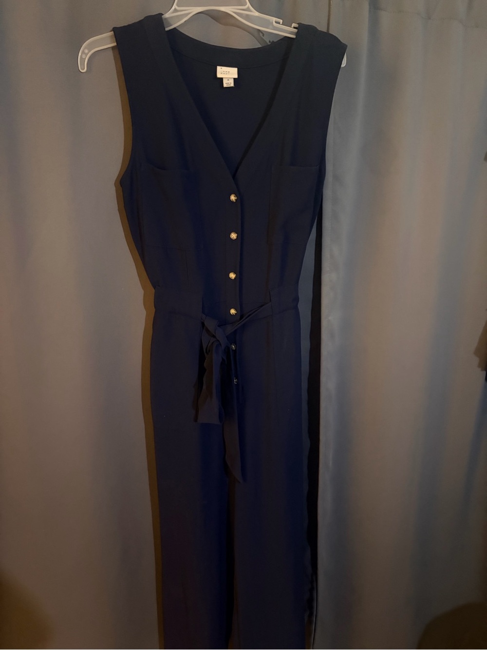 a new day Navy Sleeveless V‑Neck Jumpsuit with Tie Waist and Gold Buttons
